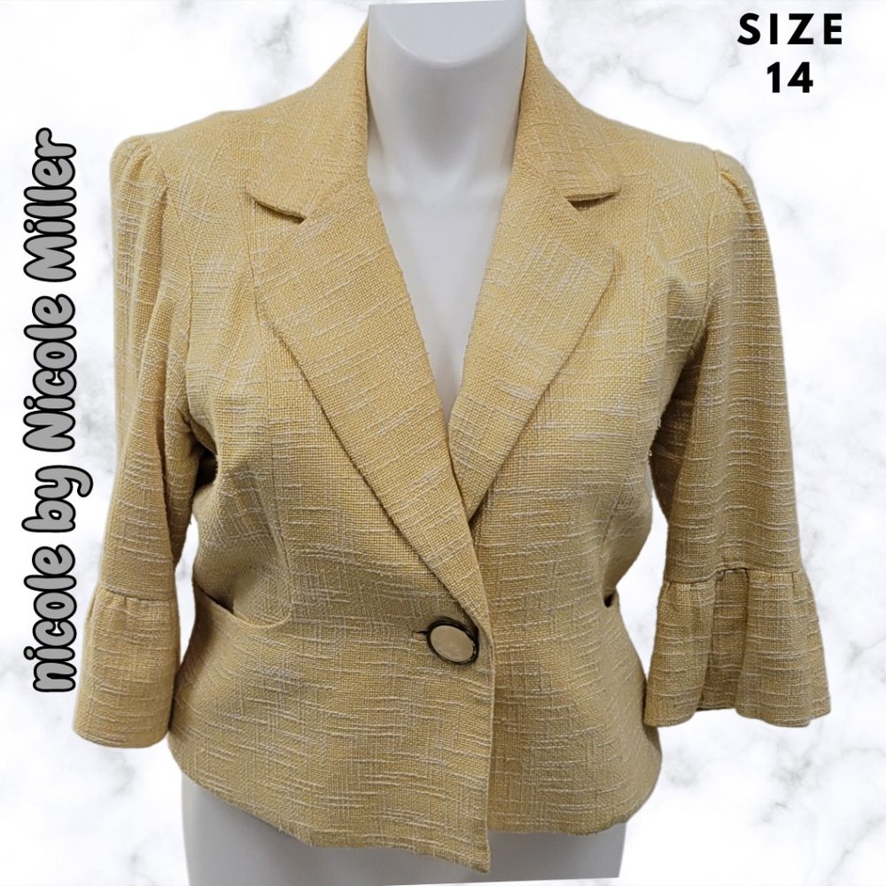 Nicole by Nicole Miller Women's Yellow Bell Sleeve Blazer Size 14